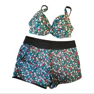 Lands End Ditsy Floral Quick Dry Swim Shorts 18 & Bikini Top 14